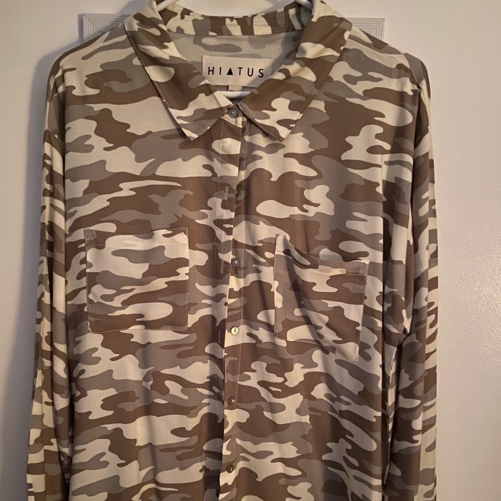 Long sleeve camouflage shirt.